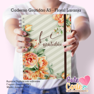 Floral Laranja - Caderno Gratidão A5  + Bloquinho A6