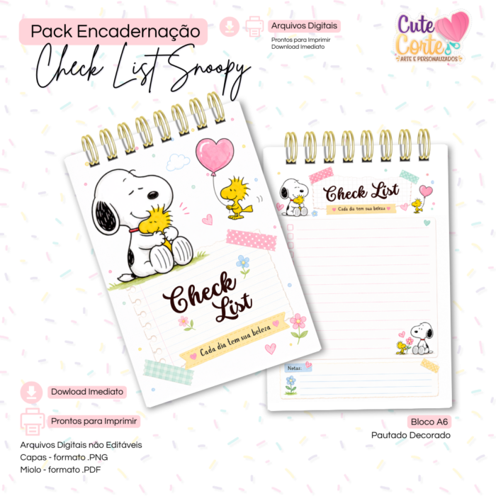 Pack Planejador Snoopy - Bloco Decorado A5 + CheckList A6 + Extras - Imagem 2