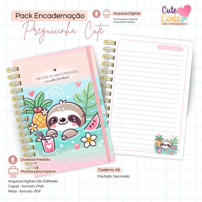 Preguicinha Cute - Caderno Pautado A5 + Bloquinho A6 + Extras - Imagem 5