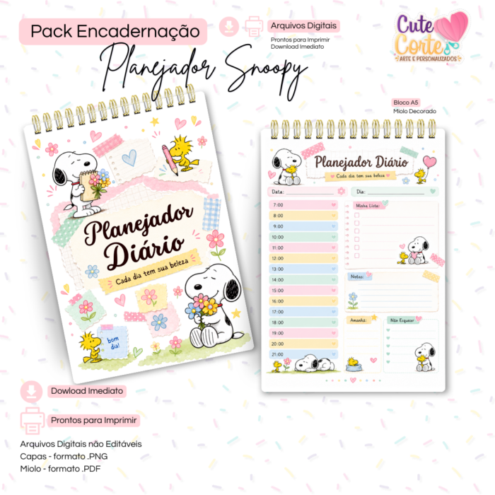 Pack Planejador Snoopy - Bloco Decorado A5 + CheckList A6 + Extras - Imagem 3