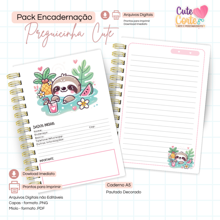 Preguicinha Cute - Caderno Pautado A5 + Bloquinho A6 + Extras - Imagem 4