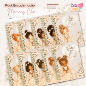 Combo Encadernação - Meninas Chá - Agenda Não Datada / Caderno A5 + Bloquinho A6 + Extras (16 modelos de Capas)