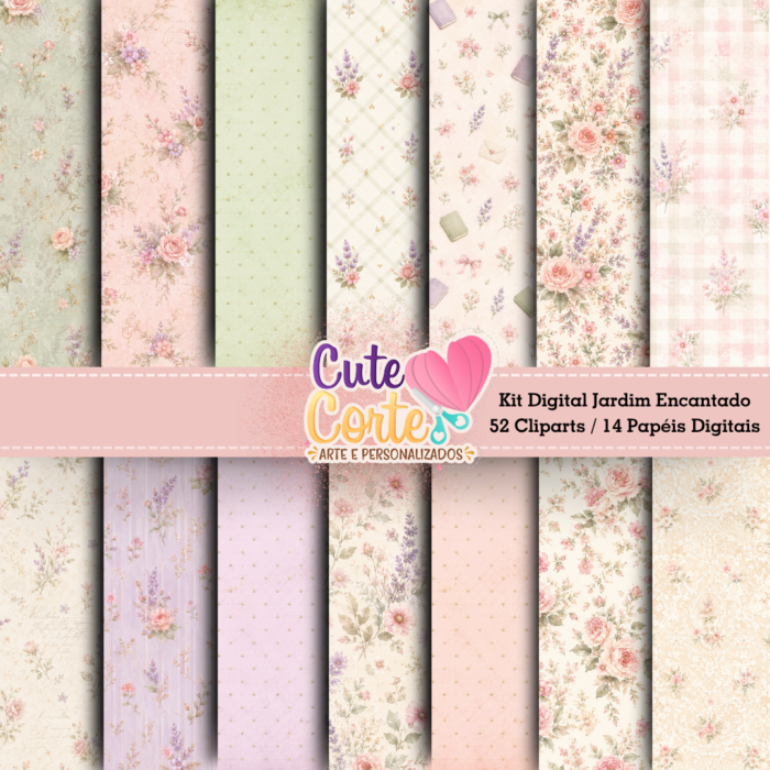 Kit Digital - Jardim Encantado (14 Papéis Digitais + 52 Cliparts) - Imagem 3