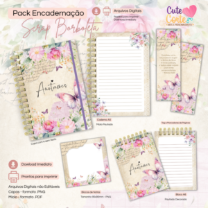 Scrap Borboleta - Caderno Pautado A5  + Bloquinho A6 + Extras