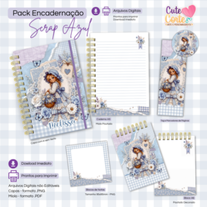 Scrap Azul - Caderno Pautado A5  + Bloquinho A6 + Extras