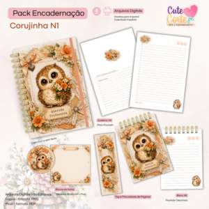 Corujinha N1 - Caderno Pautado A5  + Bloquinho A6 + Extras