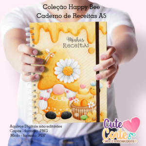 Happy Bee - Caderno Receitas A5  + Bloquinho A6