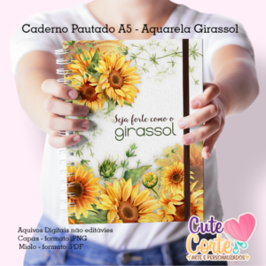 Aquarela Girassol- Caderno Pautado A5  + Bloquinho A6