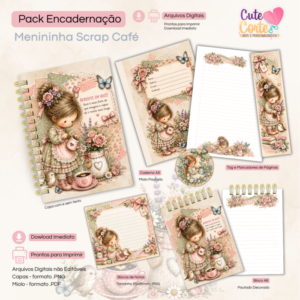 Menina Scrap Café - Caderno Pautado A5  + Bloquinho A6 + Extras
