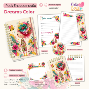 Dreams Color - Caderno Pautado A5  + Bloquinho A6 + Extras