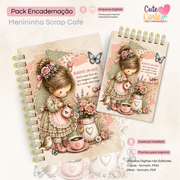Menina Scrap Café - Caderno Pautado A5 + Bloquinho A6 + Extras - Imagem 4