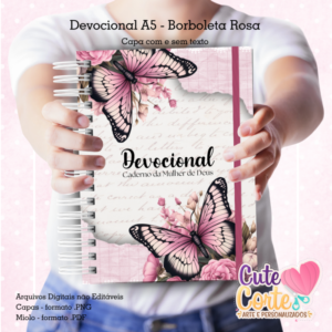 Caderno Devocional A5 _ Borboleta Rosa
