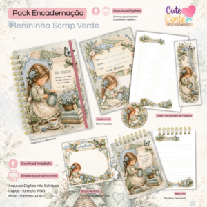 Menina Scrap Verde - Caderno Pautado A5  + Bloquinho A6 + Extras